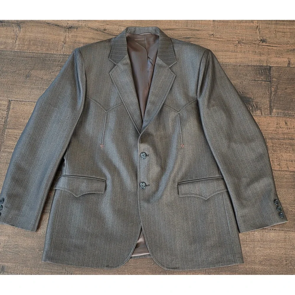 VTG RARE 70s Circle S Western Urban Wear Brown Textured Blazer Pants 44R USA